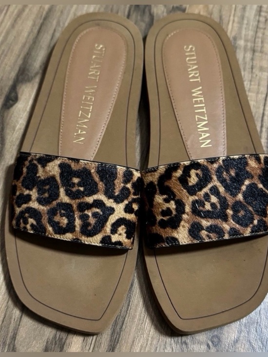 Stuart Weitzman Shoes - Stuart Weitzman Slide Sandals Animal Print Brown Black Tan Women's Slip On 8.5